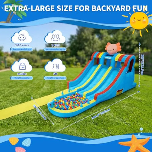 Inflatable Water Park With Dual Slides Durable Bounce House