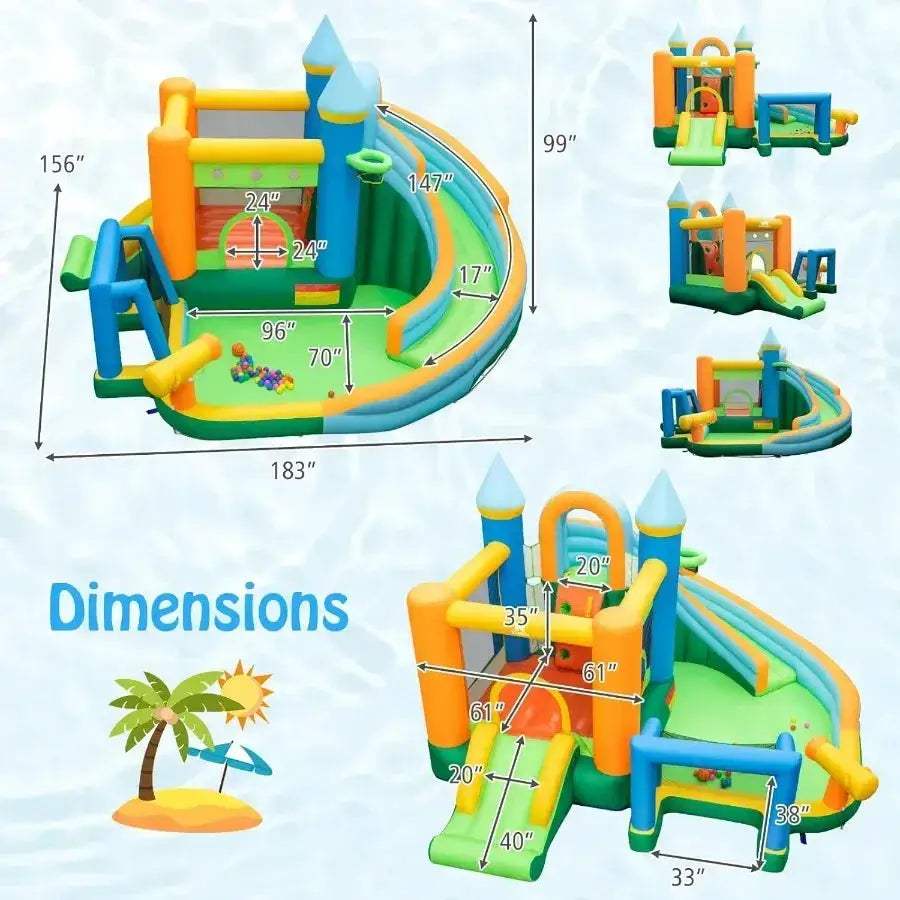 Inflatable Water Slide 9-in-1 Water Park With Dual Slides - ToylandEU