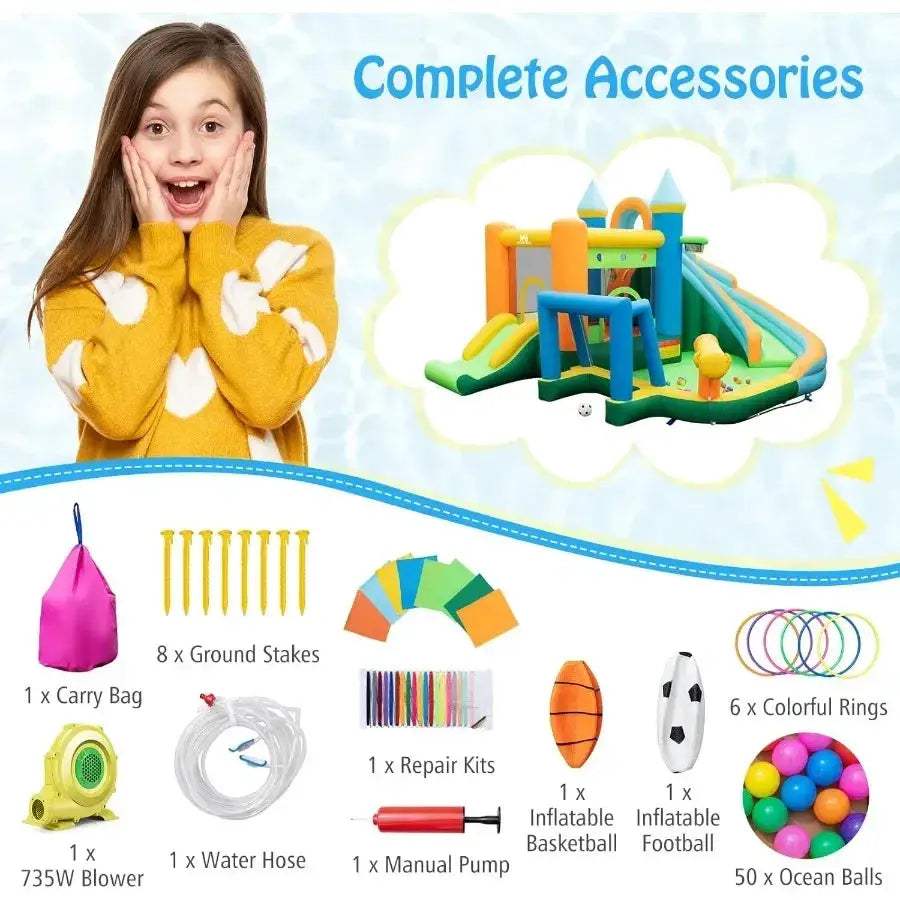 Inflatable Water Slide 9-in-1 Water Park With Dual Slides - ToylandEU