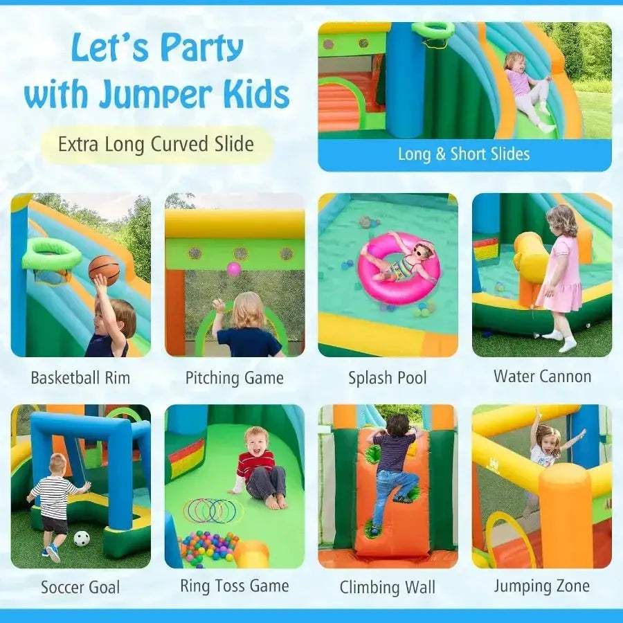 Inflatable Water Slide 9-in-1 Water Park With Dual Slides - ToylandEU