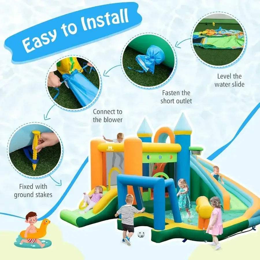Inflatable Water Slide 9-in-1 Water Park With Dual Slides - ToylandEU