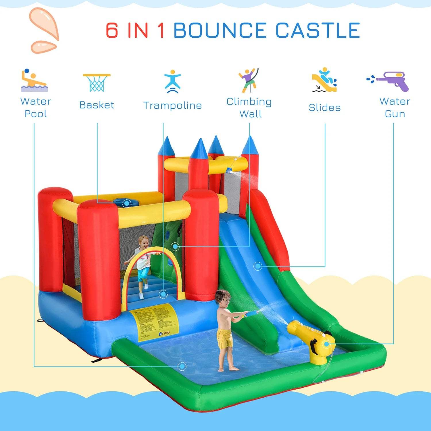  Inflatable Water Slide Backyard Fun Castle With Blower -  ToylandEU™