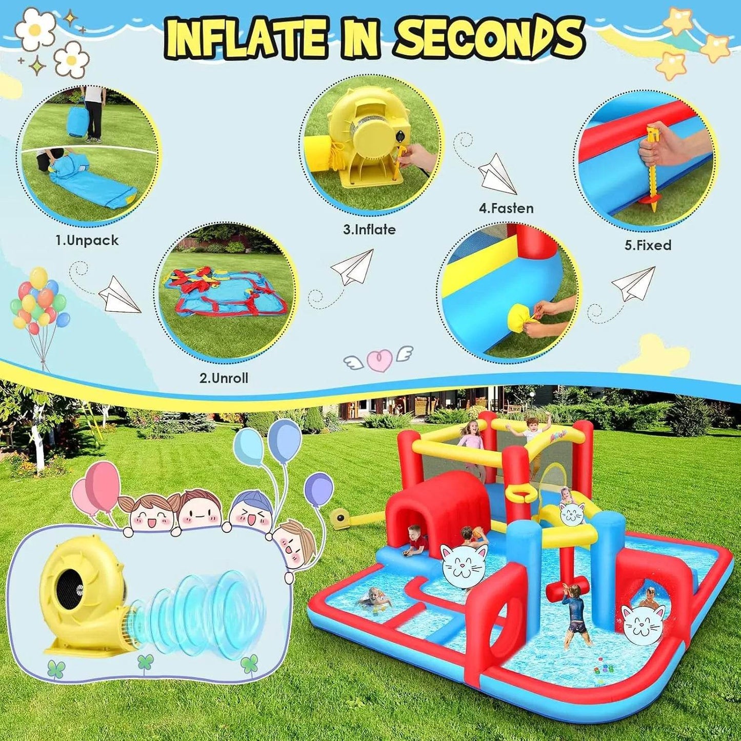 Inflatable Water Slide Bounce House 10 in 1 Water Slide - ToylandEU