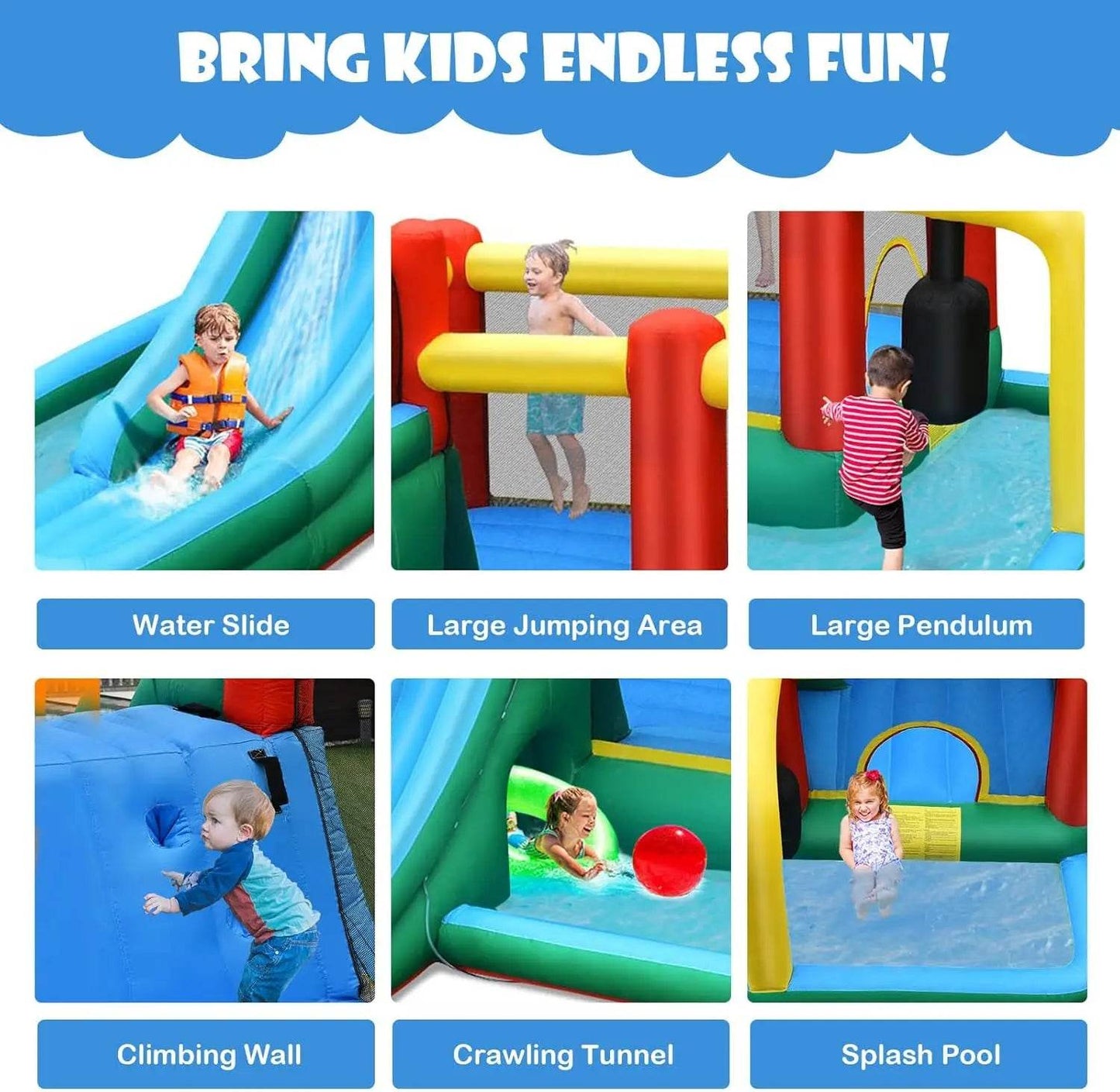 Inflatable Water Slide Bounce House, Kids Party Bouncy Castle - ToylandEU