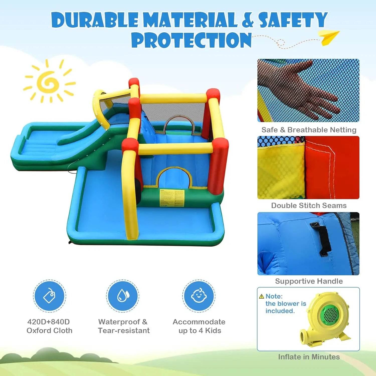 Inflatable Water Slide Bounce House, Kids Party Bouncy Castle - ToylandEU