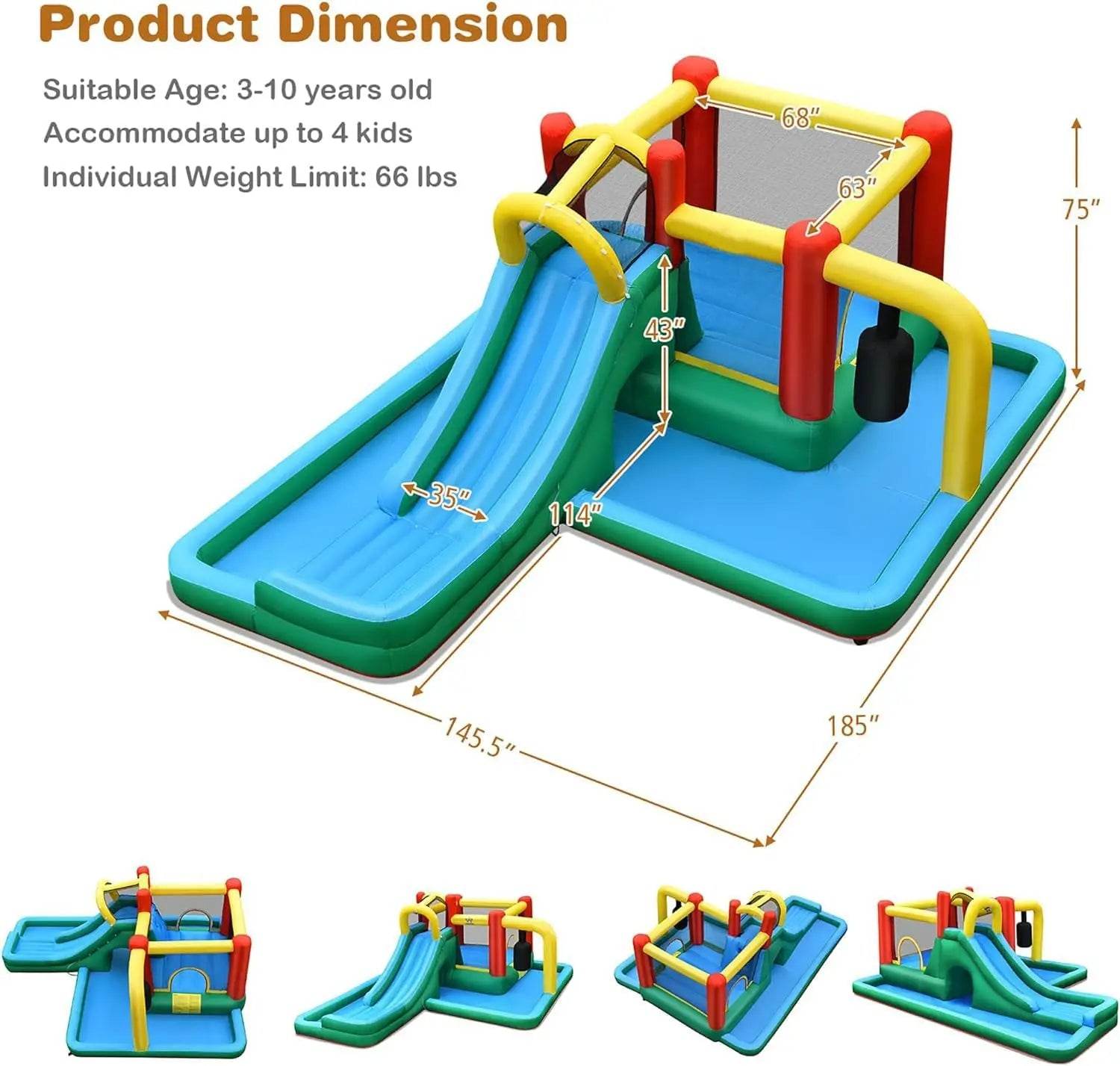 Inflatable Water Slide Bounce House, Kids Party Bouncy Castle - ToylandEU