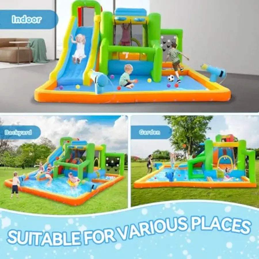 Inflatable Water Slide Bounce House With 550W Blower Durable - ToylandEU