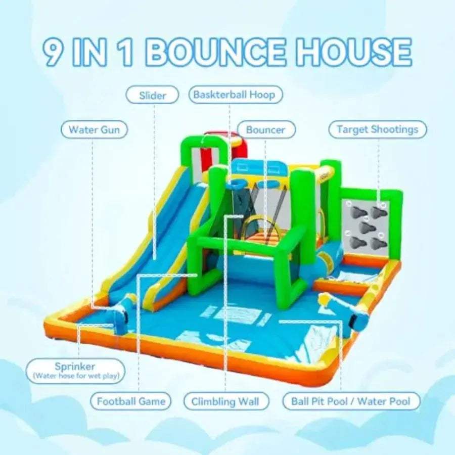 Inflatable Water Slide Bounce House With 550W Blower Durable - ToylandEU