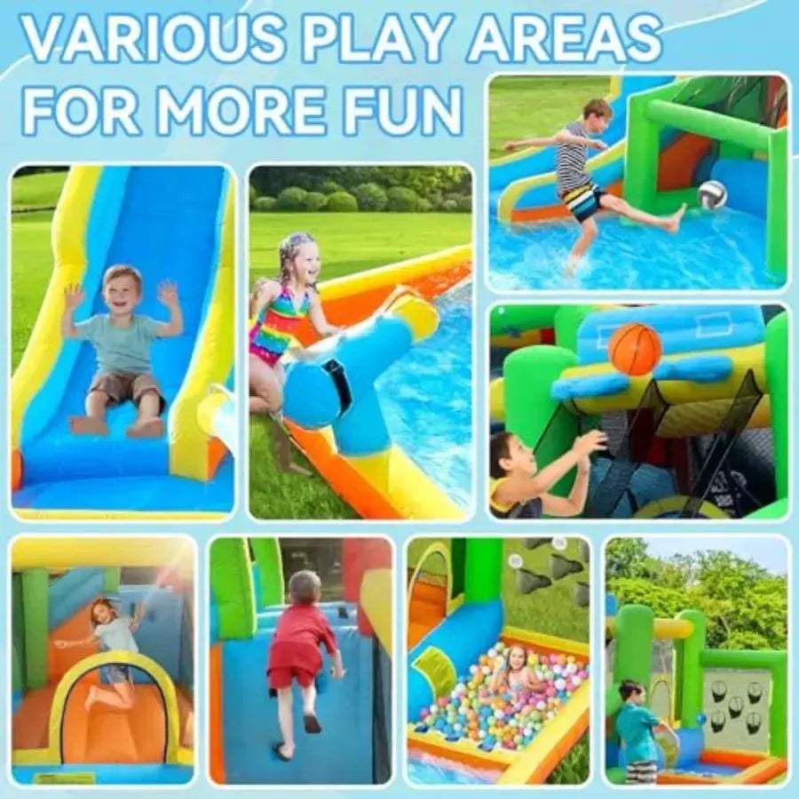Inflatable Water Slide Bounce House With 550W Blower Durable - ToylandEU