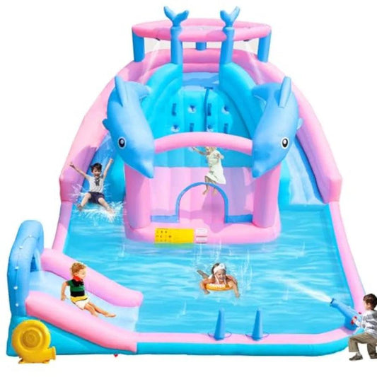  Inflatable Water Slide Dolphin Bounce House Splash Pool -  ToylandEU™