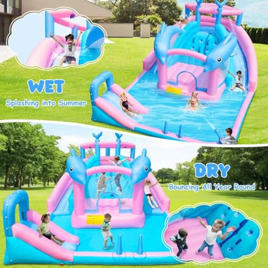  Inflatable Water Slide Dolphin Bounce House Splash Pool -  ToylandEU™