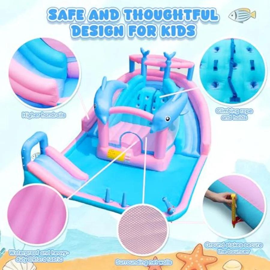  Inflatable Water Slide Dolphin Bounce House Splash Pool -  ToylandEU™