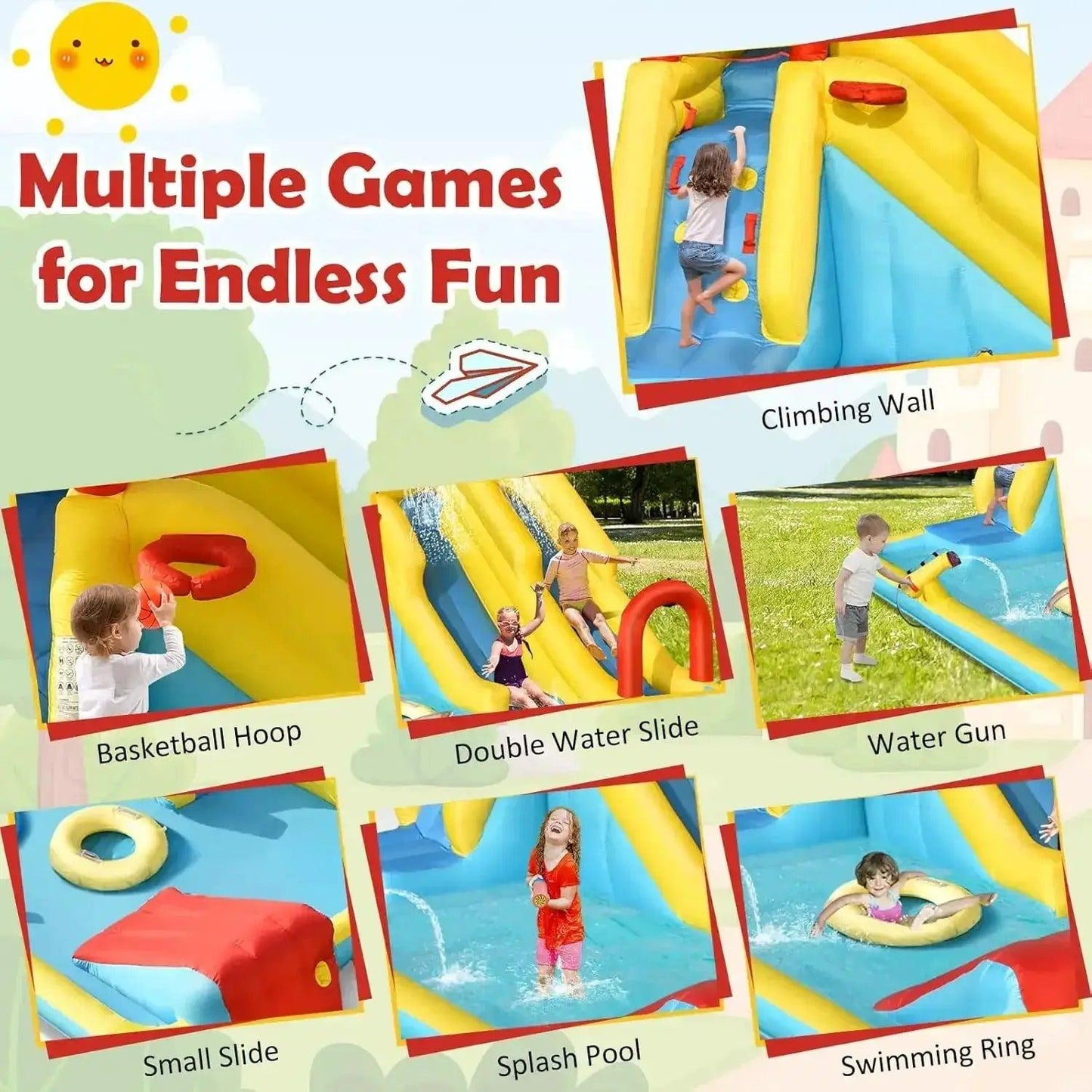  Inflatable Water Slide Double Lanes Splash Pool Durable -  ToylandEU™