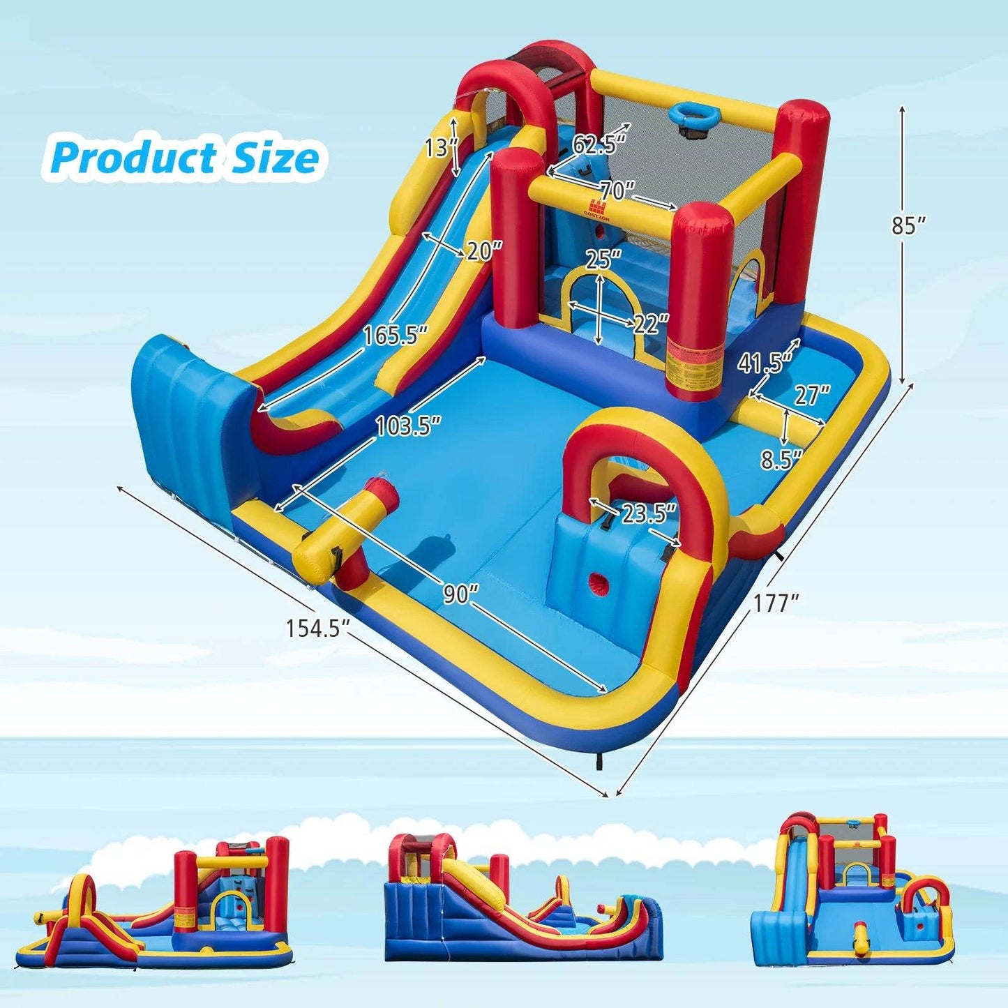 Inflatable Water Slide Giant Kids Water Park w Double Slides - ToylandEU