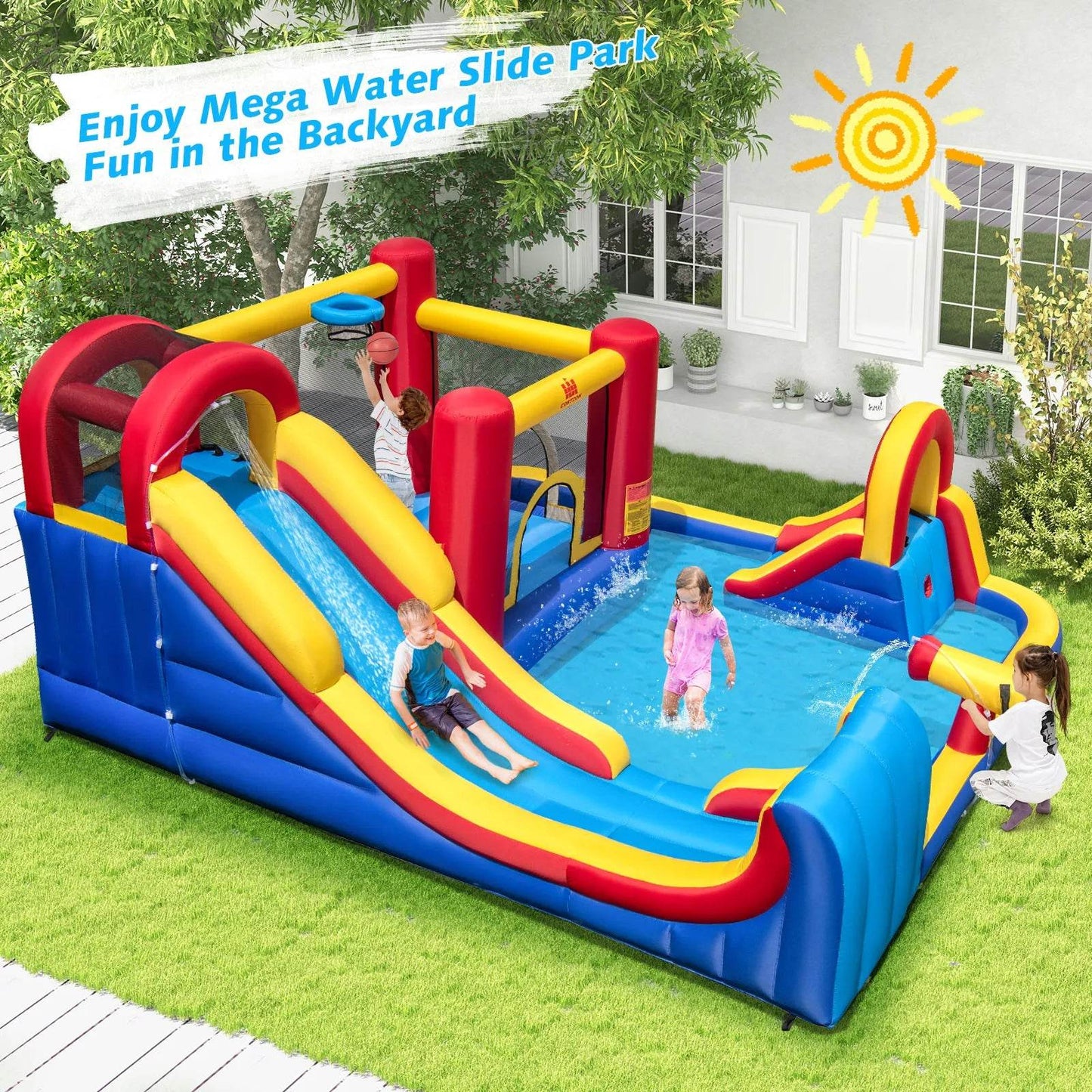 Inflatable Water Slide Giant Kids Water Park w Double Slides - ToylandEU
