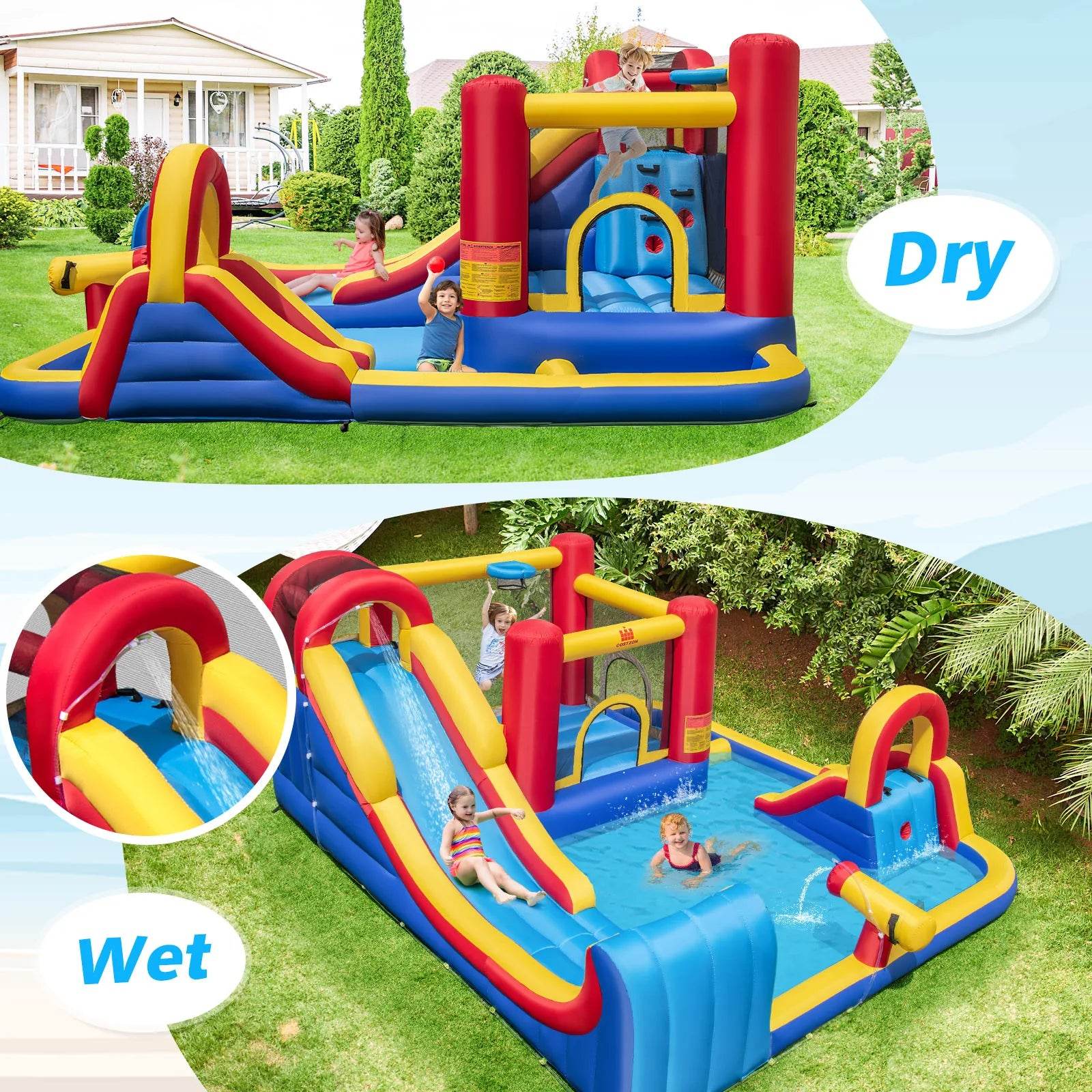 Inflatable Water Slide Giant Kids Water Park w Double Slides - ToylandEU