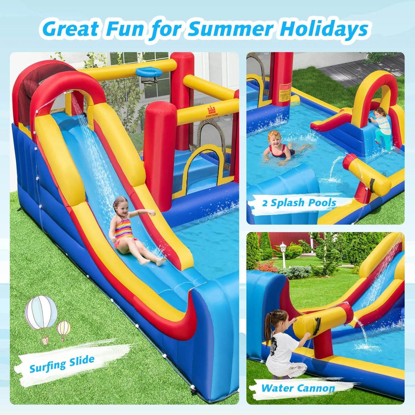 Inflatable Water Slide Giant Kids Water Park w Double Slides - ToylandEU