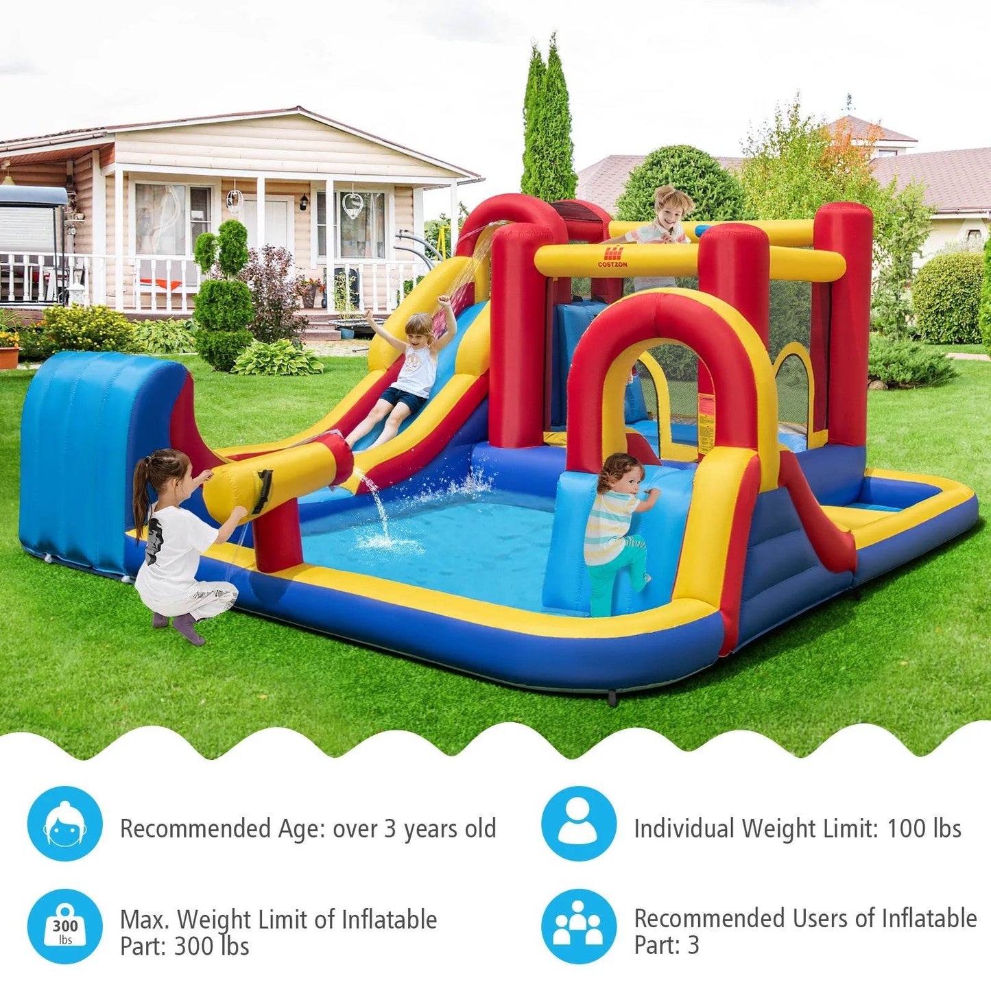 Inflatable Water Slide Giant Kids Water Park w Double Slides - ToylandEU