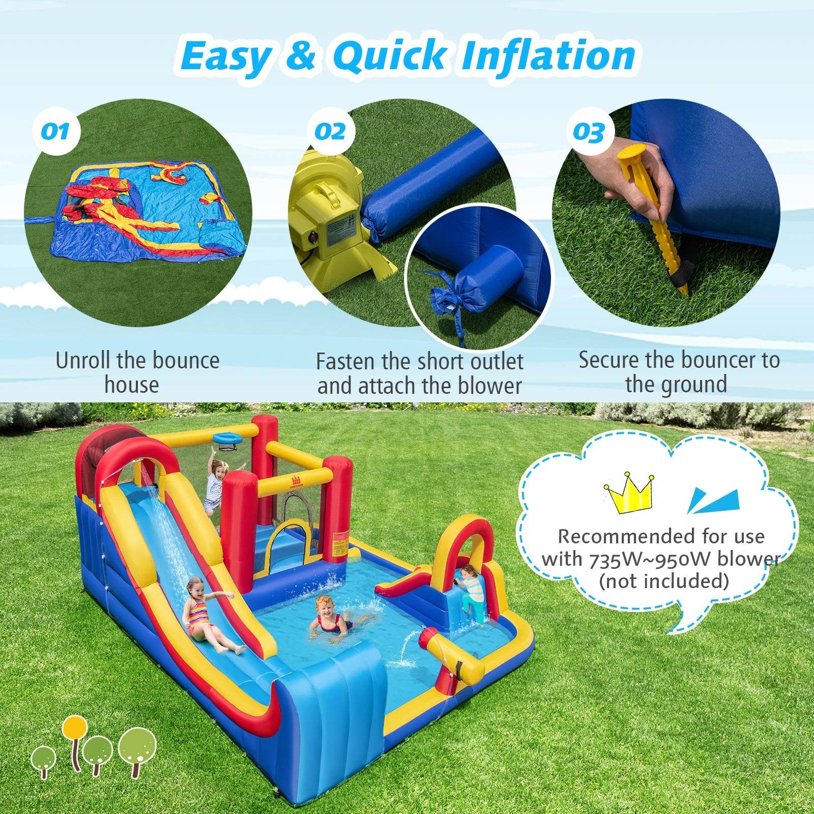 Inflatable Water Slide Giant Kids Water Park w Double Slides - ToylandEU