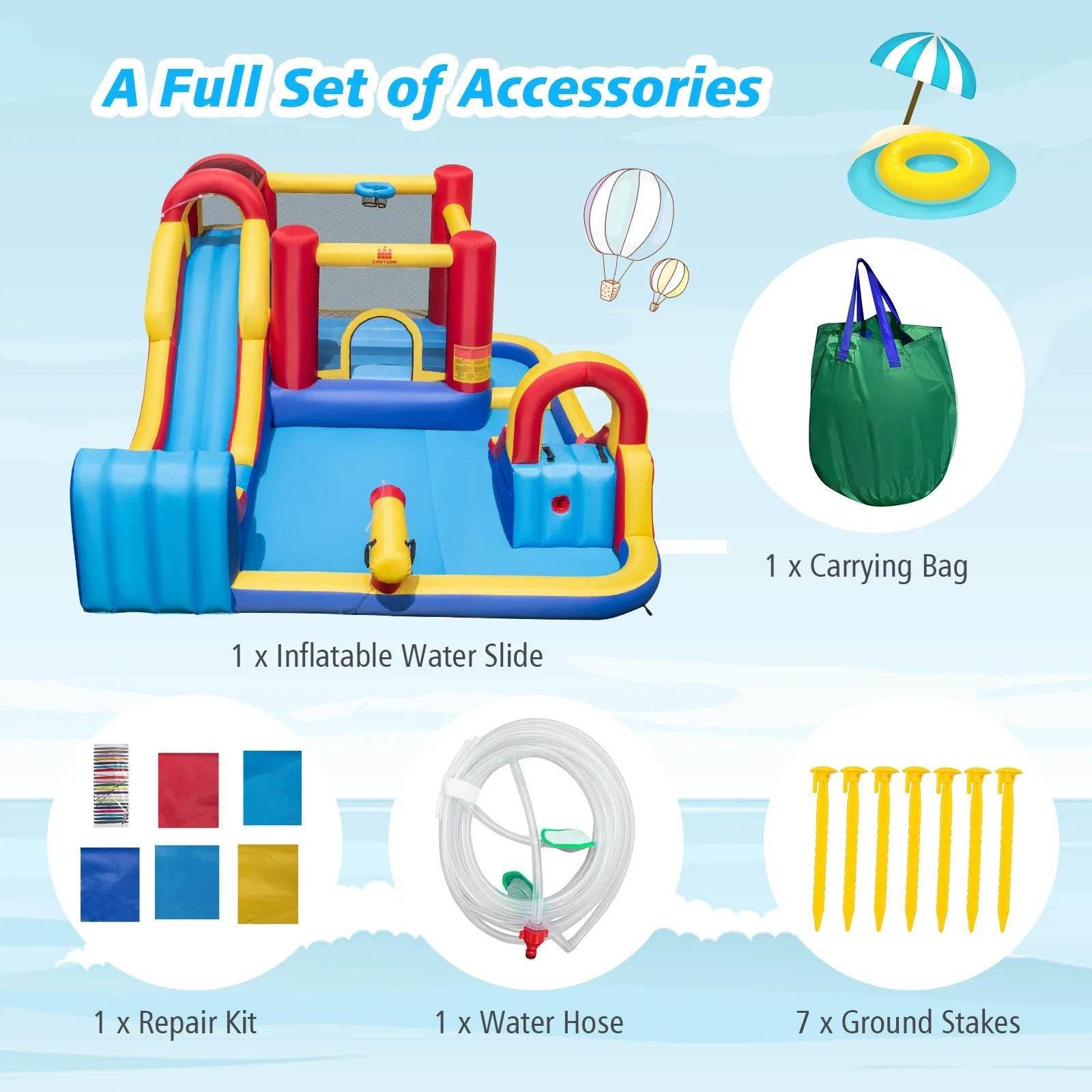 Inflatable Water Slide Giant Kids Water Park w Double Slides - ToylandEU