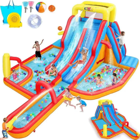  Inflatable Water Slide Park Dual Lane Climbing Wall -  ToylandEU™