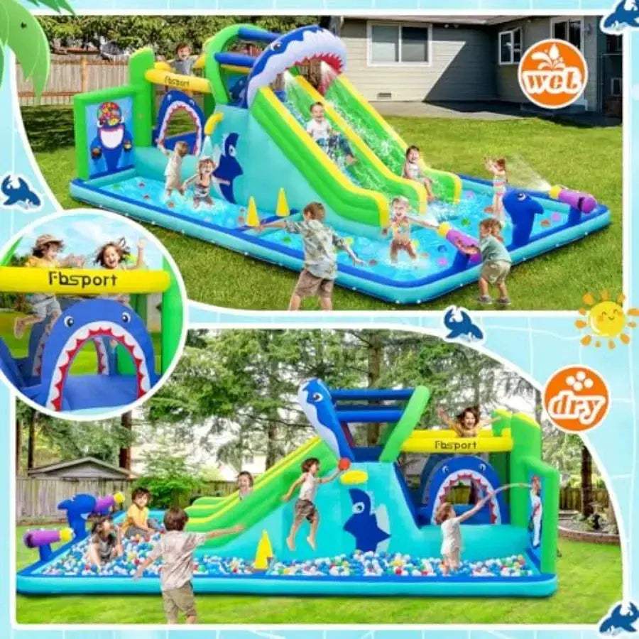 Inflatable Water Slide Park With Double Slides And Climbing Wall - ToylandEU