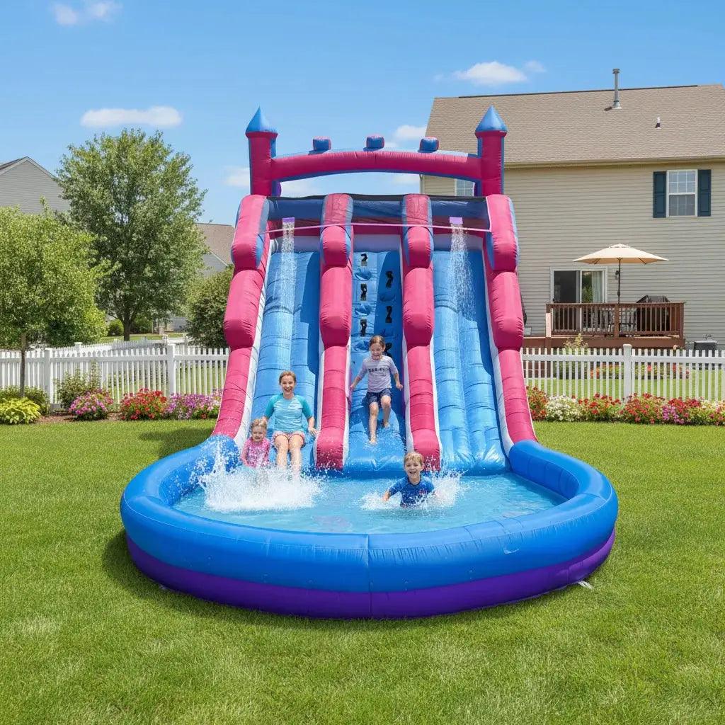  Inflatable Water Slide Pink Purple Dual Slide Outdoor Pool -  ToylandEU™