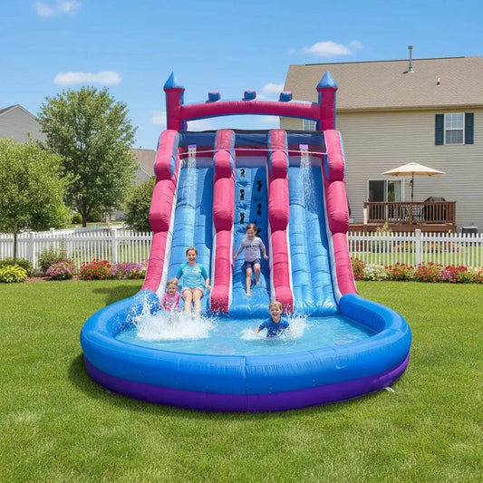  Inflatable Water Slide Pink Purple Dual Slide Outdoor Pool -  ToylandEU™