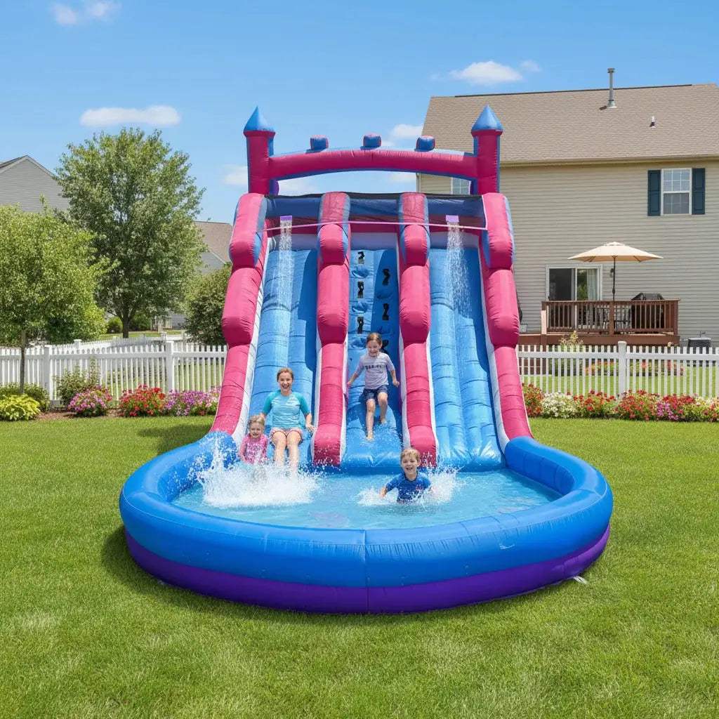  Inflatable Water Slide Pink Purple Dual Slide Outdoor Pool -  ToylandEU™