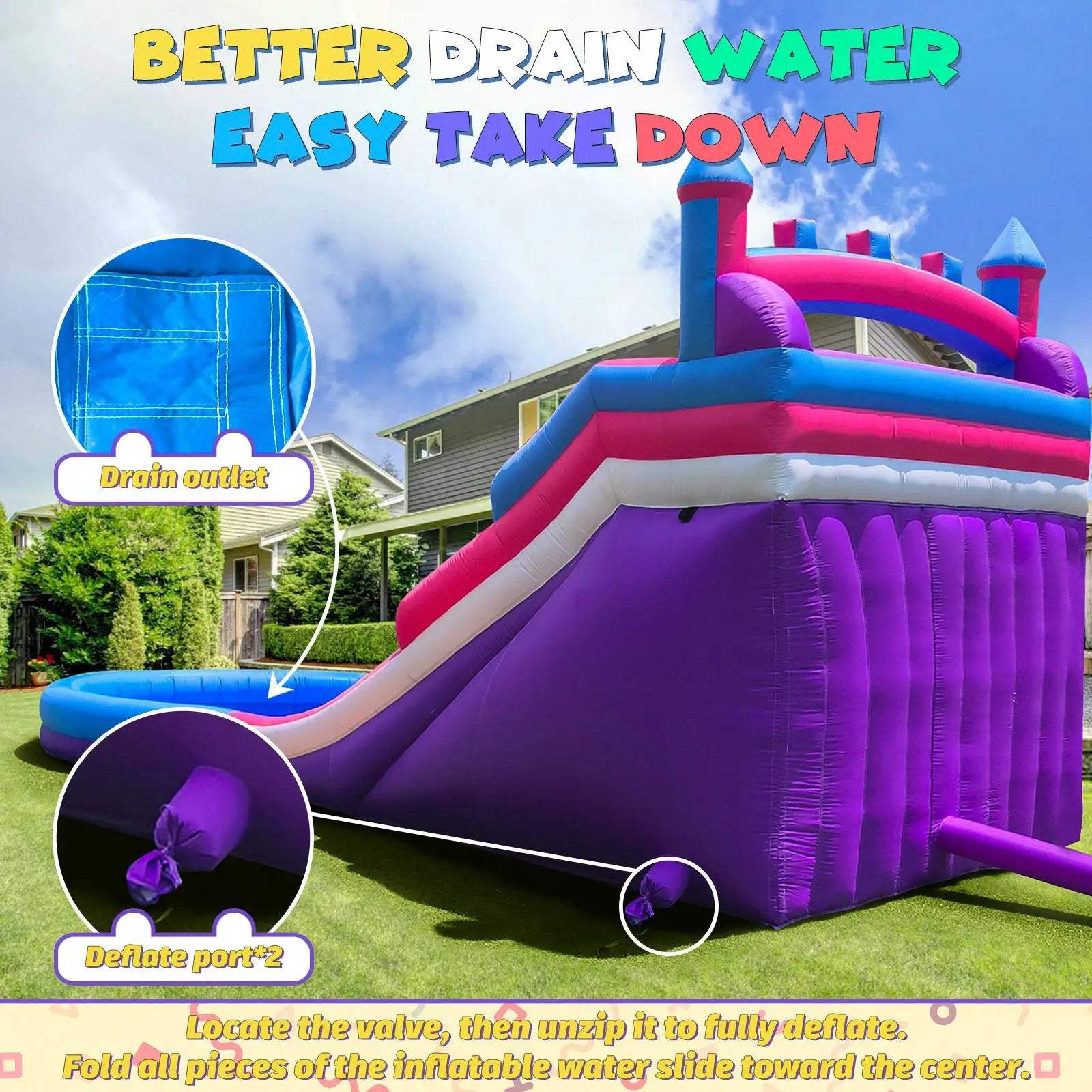  Inflatable Water Slide Pink Purple Dual Slide Outdoor Pool -  ToylandEU™