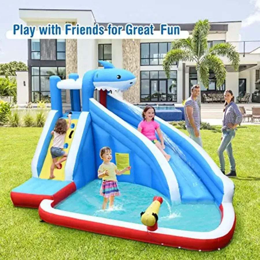Inflatable Water Slide Shark Theme For Backyard Fun Climbing Wall - ToylandEU