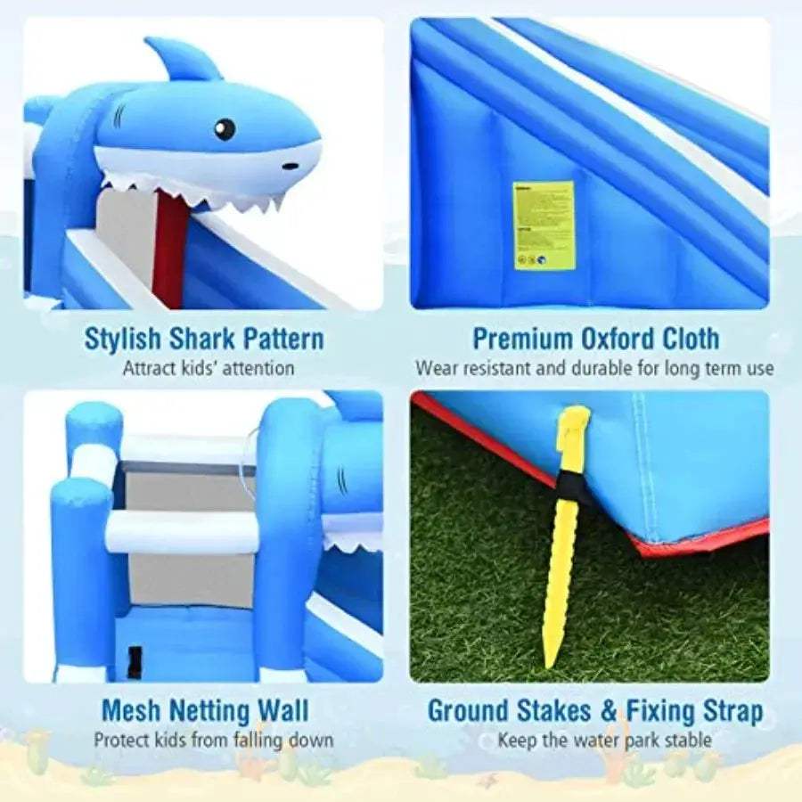 Inflatable Water Slide Shark Theme For Backyard Fun Climbing Wall - ToylandEU