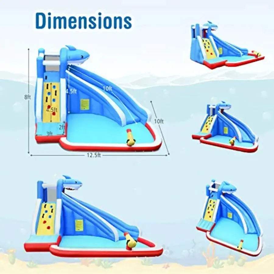 Inflatable Water Slide Shark Theme For Backyard Fun Climbing Wall - ToylandEU