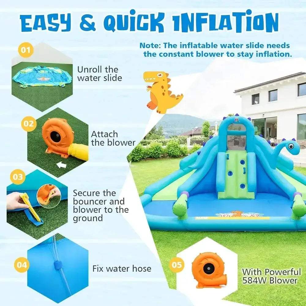 Inflatable Water Slide With Dinosaur Theme For Backyard Fun - ToylandEU