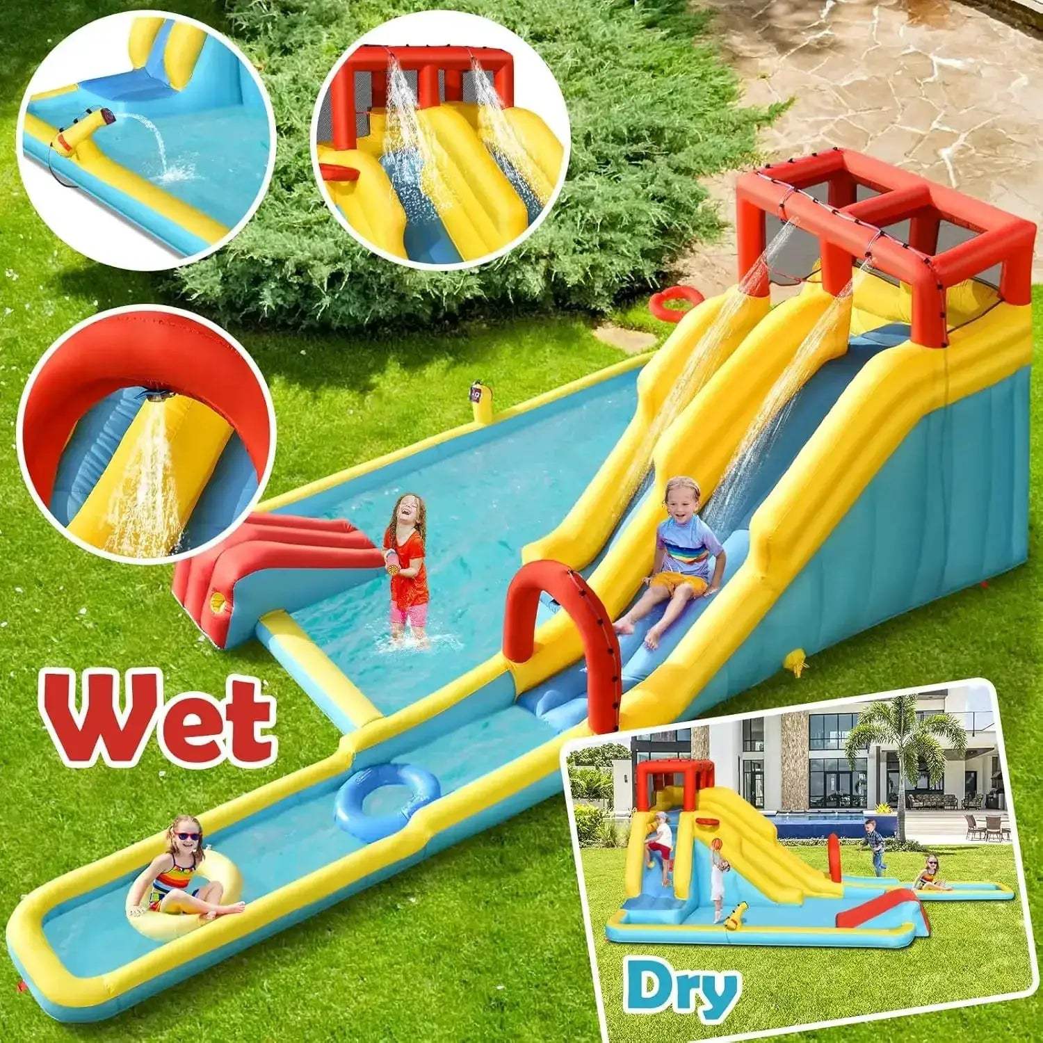 Inflatable Water Slide With Double Lanes And Splash Pool - ToylandEU