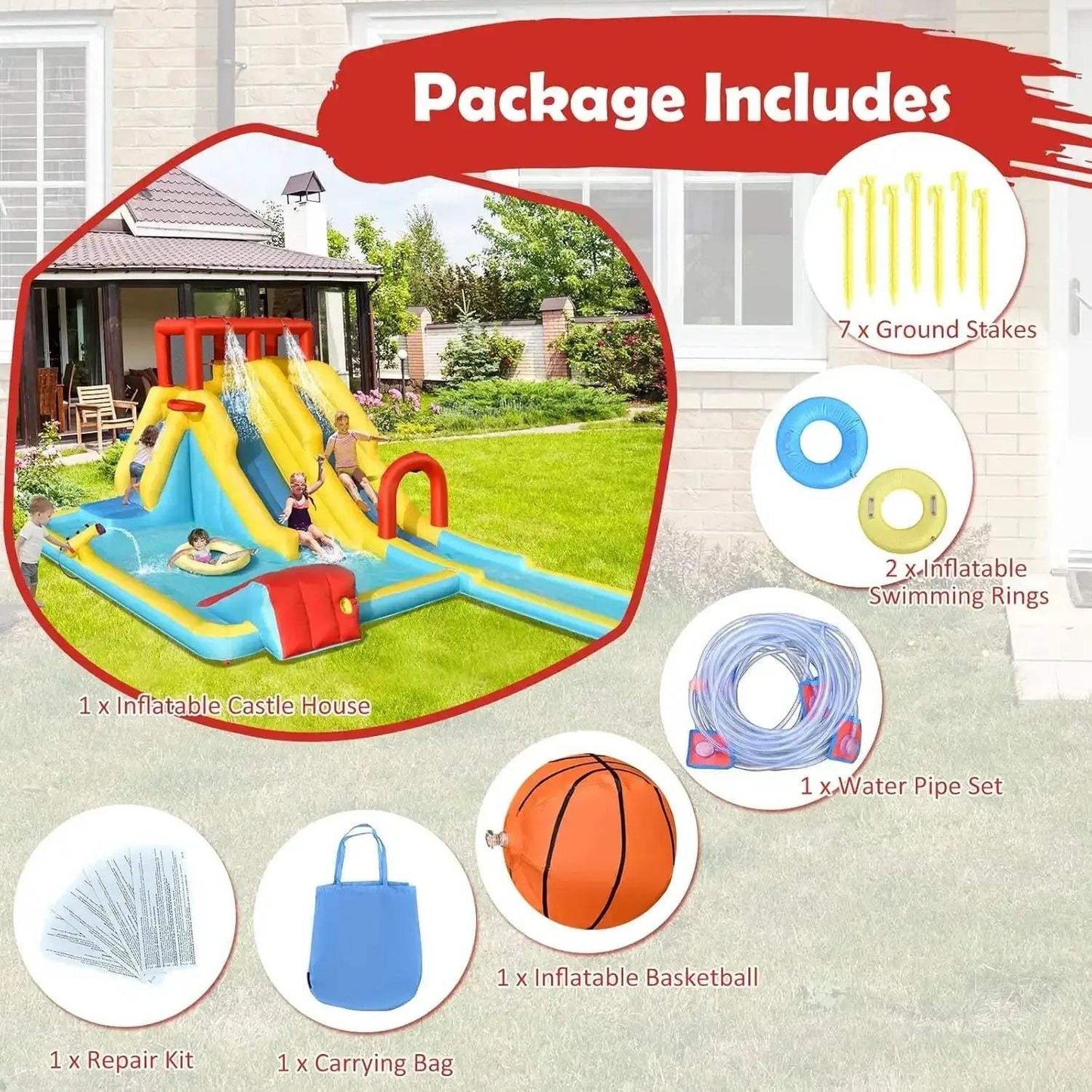 Inflatable Water Slide With Double Lanes And Splash Pool - ToylandEU