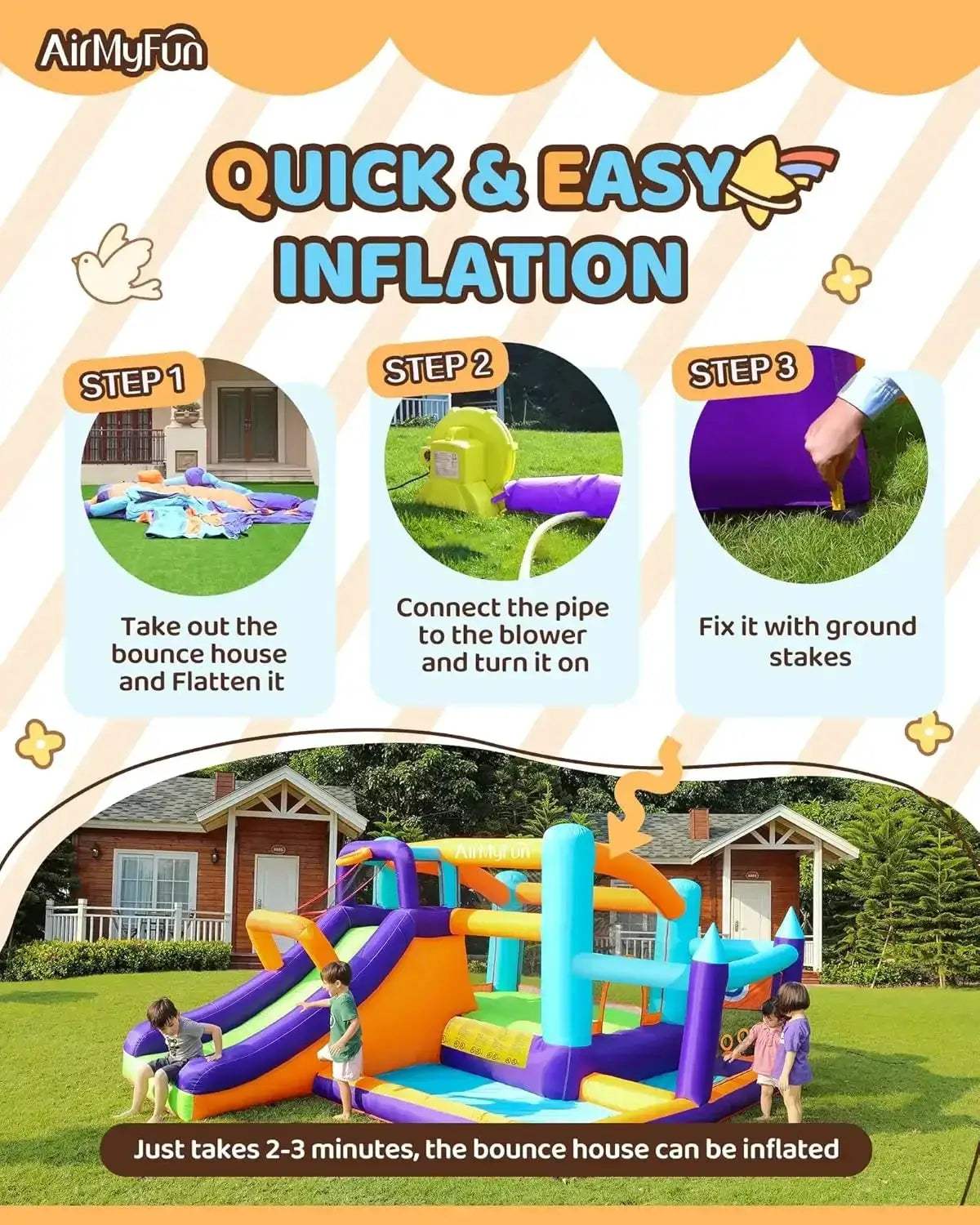 Inflatable Water Slide With Long Curved Slide For Backyard Fun - ToylandEU