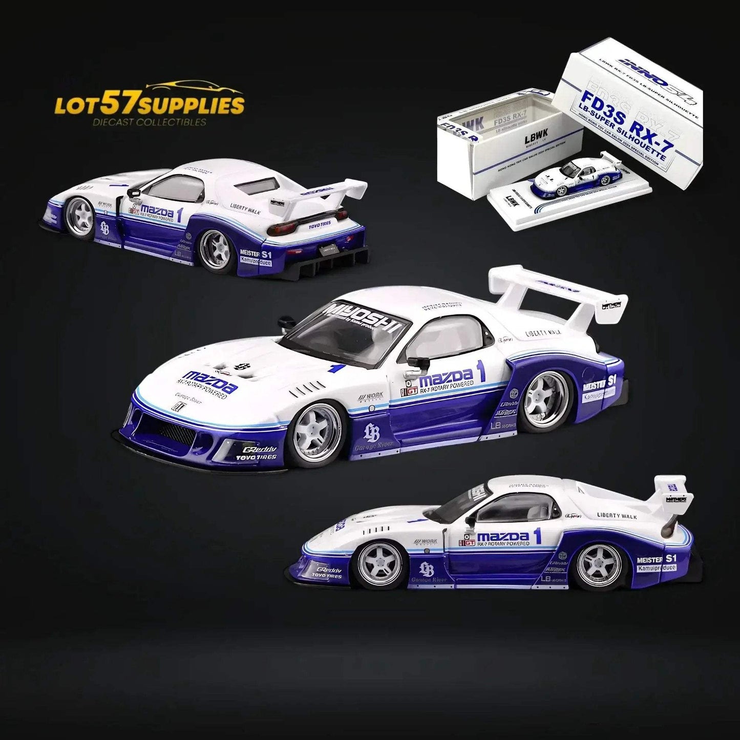 Inno64 Mazda RX-7 LBWK FD3S Blue-White HTKS 24' 1:64 - ToylandEU