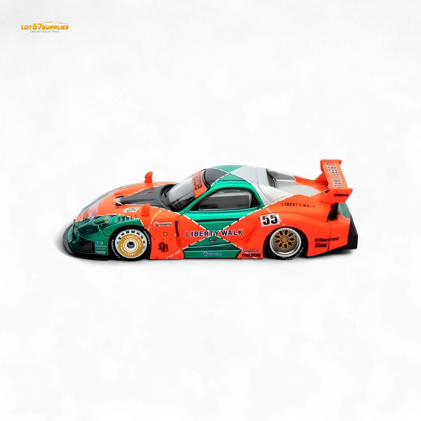Inno64 CHASE Mazda RX-7 LBWK FD3S Orange/Green MDX 24' 1:64 - ToylandEU