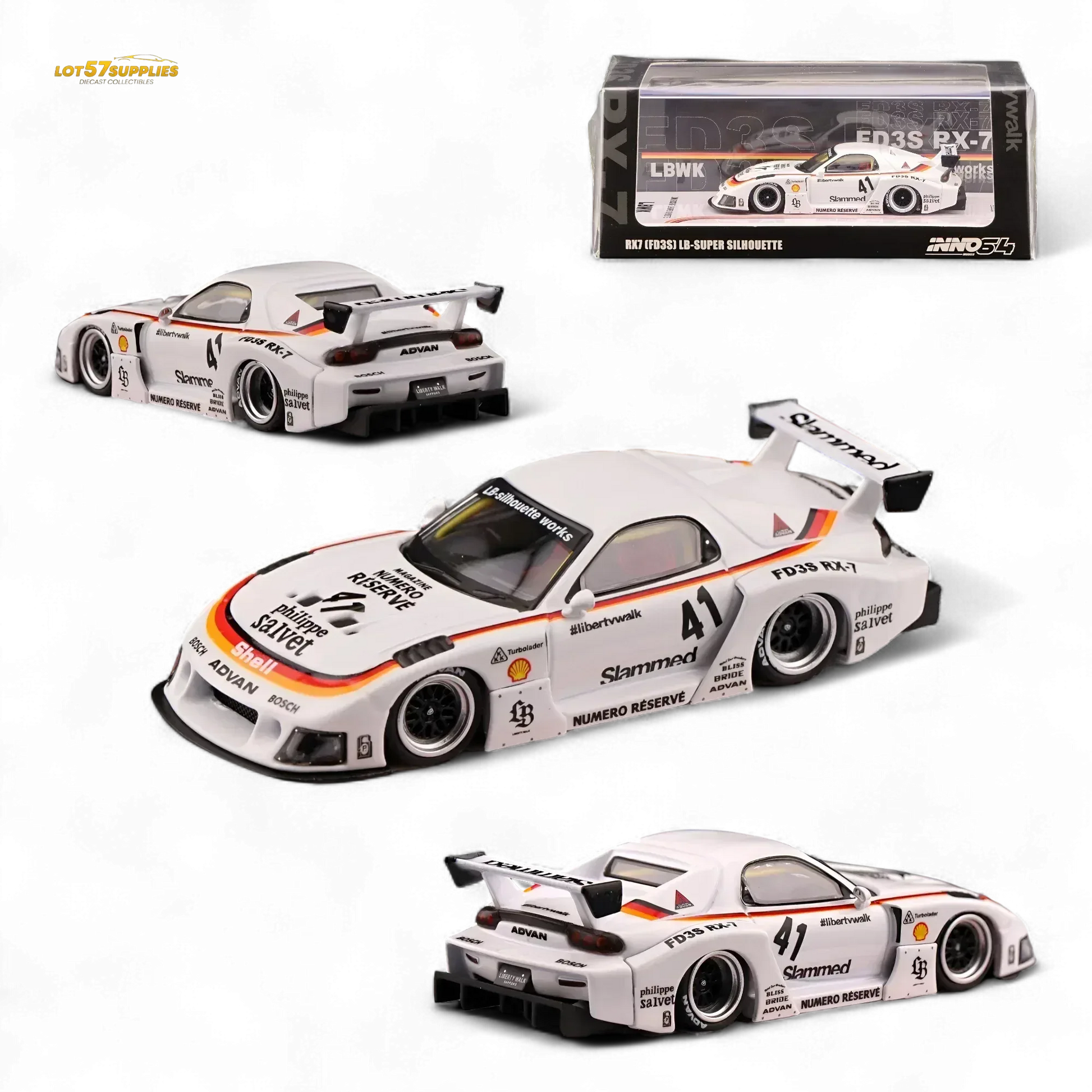 Inno64 Mazda RX-7 LBWK in White 1:64 IN64-LBWK-RX7-02 - ToylandEU