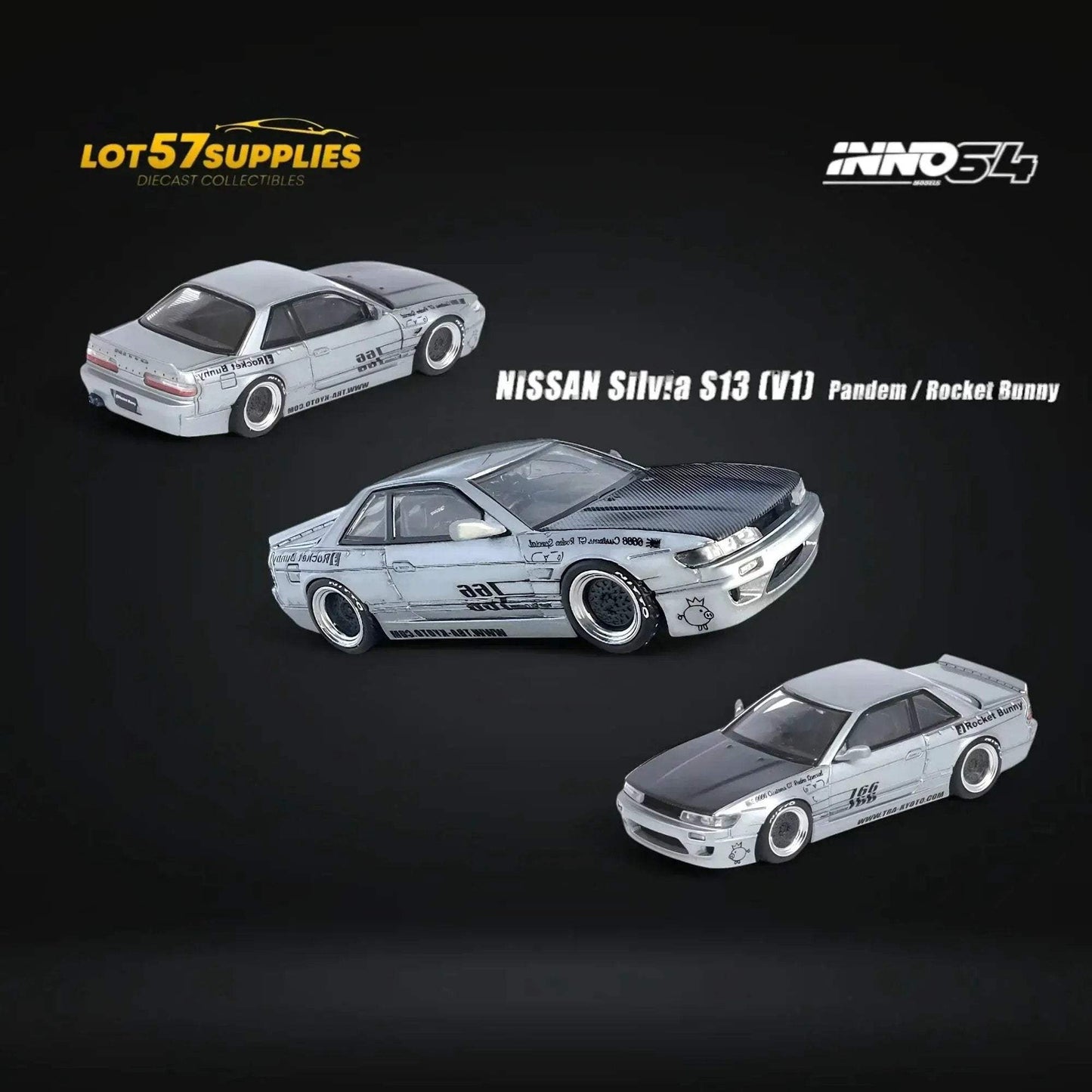 Inno64 Nissan Silvia S13 (V1) Pandem Rocket Bunny in Silver 1:64 - ToylandEU