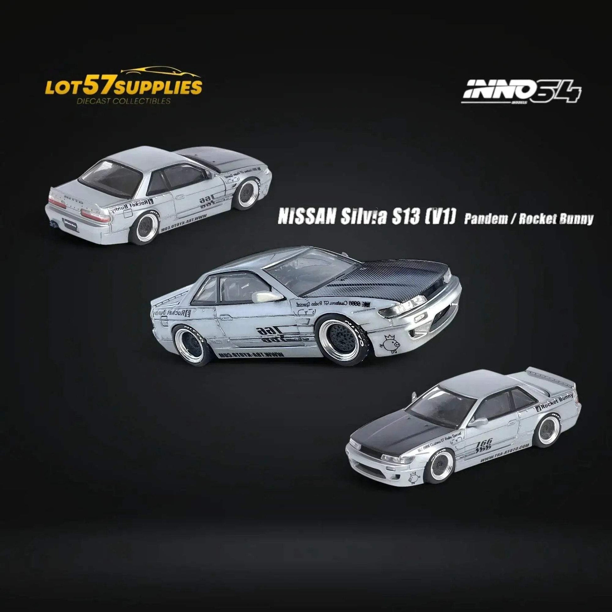 Inno64 Nissan Silvia S13 (V1) Pandem Rocket Bunny in Silver 1:64 - ToylandEU