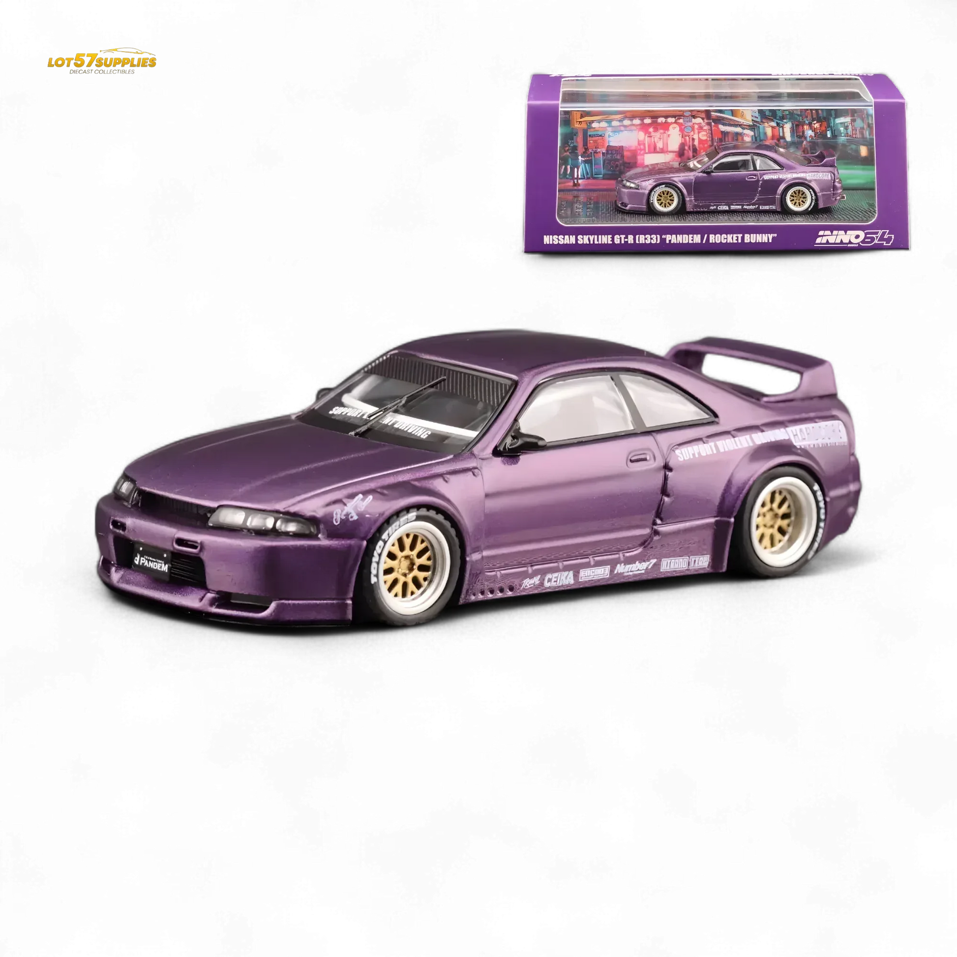 Inno64 NISSAN SKYLINE GT-R (R33) "PANDEM ROCKET BUNNY" Purple 1:64 - ToylandEU