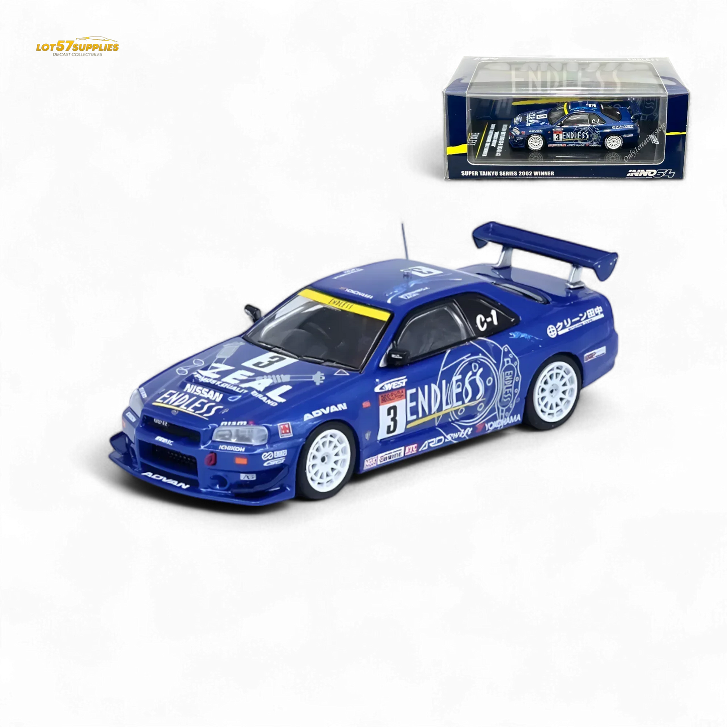 Inno64 NISSAN SKYLINE GT-R (R34) #3 "ENDLESS ADVAN" Super Taikyu Series 2002 Winner 1:64 - ToylandEU