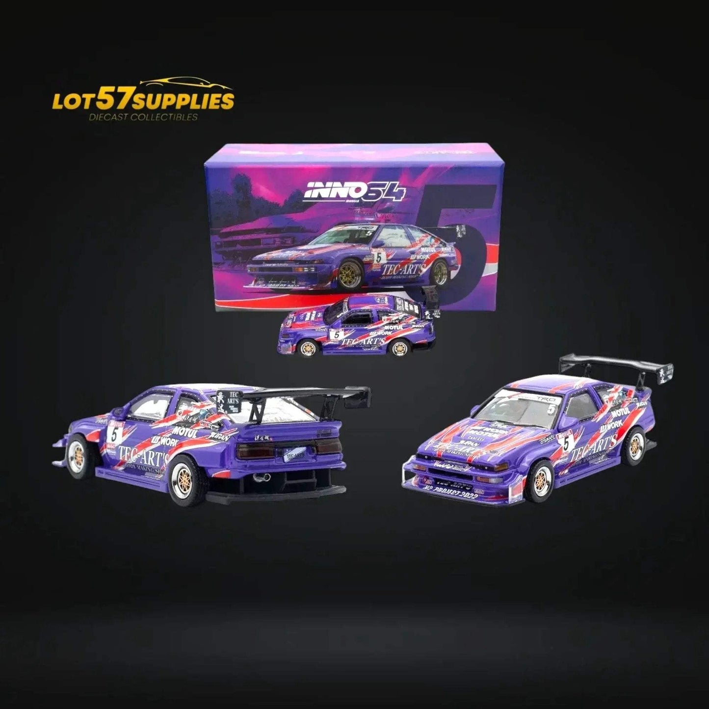 Inno64 Toyota Sprinter Trueno AE86 TEC-ARTS in Purple 1:64 IN64-AE86N2-TECART - ToylandEU