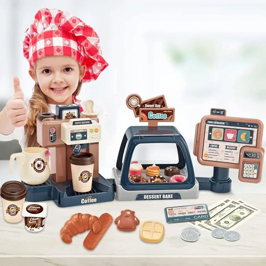 Interactive Cash Register Toy With Realistic Coffee Machine Ice Cream Dessert Playset And Music Lights For Toddlers - ToylandEU