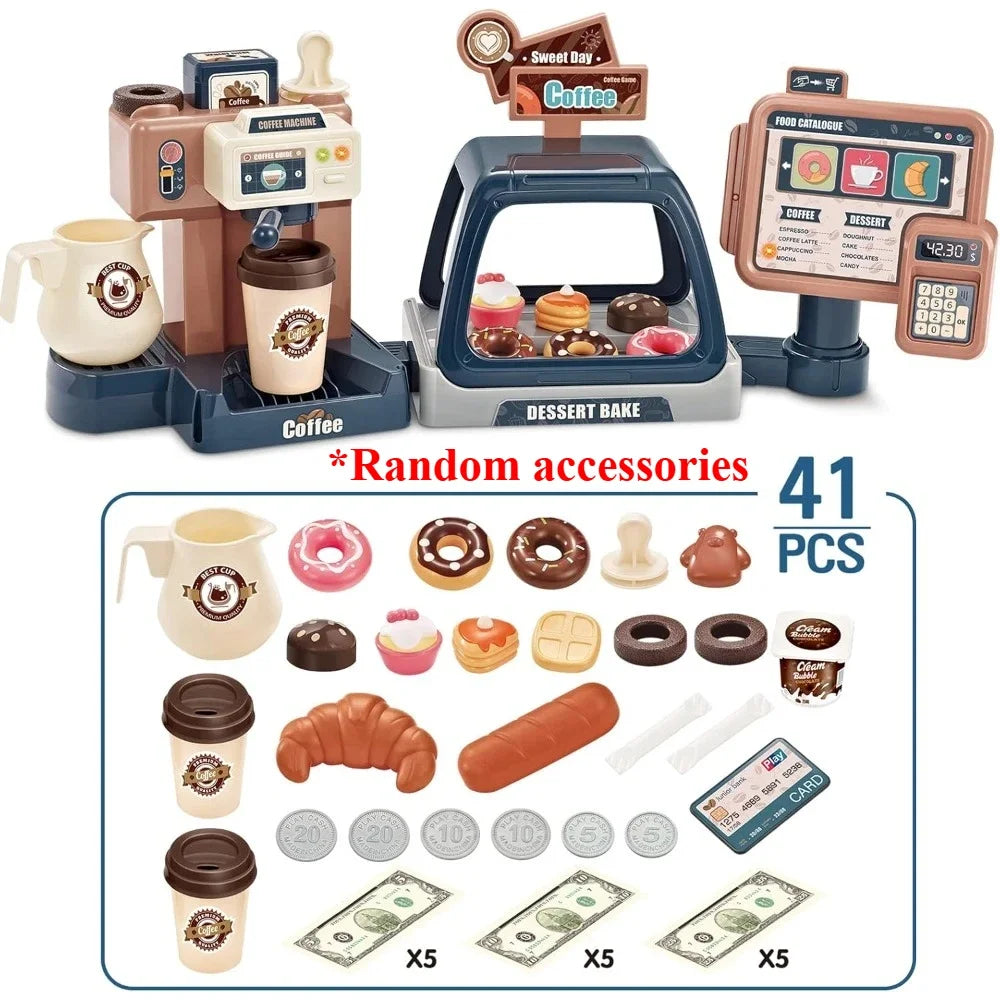 Interactive Cash Register Toy With Realistic Coffee Machine Ice Cream Dessert Playset And Music Lights For Toddlers - ToylandEU
