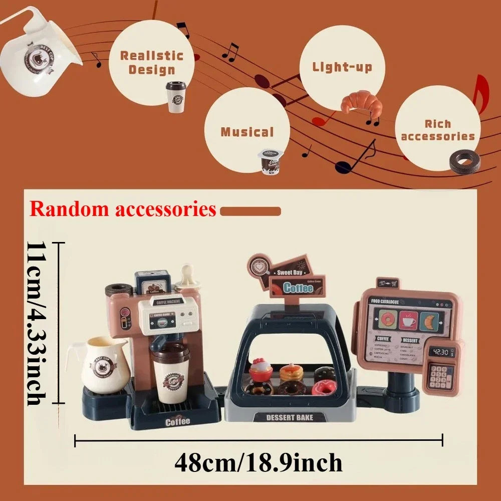 Interactive Cash Register Toy With Realistic Coffee Machine Ice Cream Dessert Playset And Music Lights For Toddlers - ToylandEU