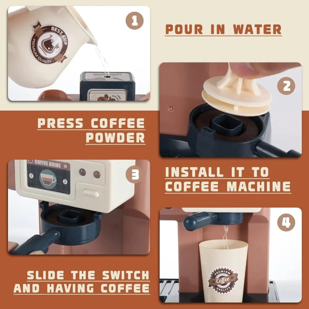 Interactive Cash Register Toy With Realistic Coffee Machine Ice Cream Dessert Playset And Music Lights For Toddlers - ToylandEU