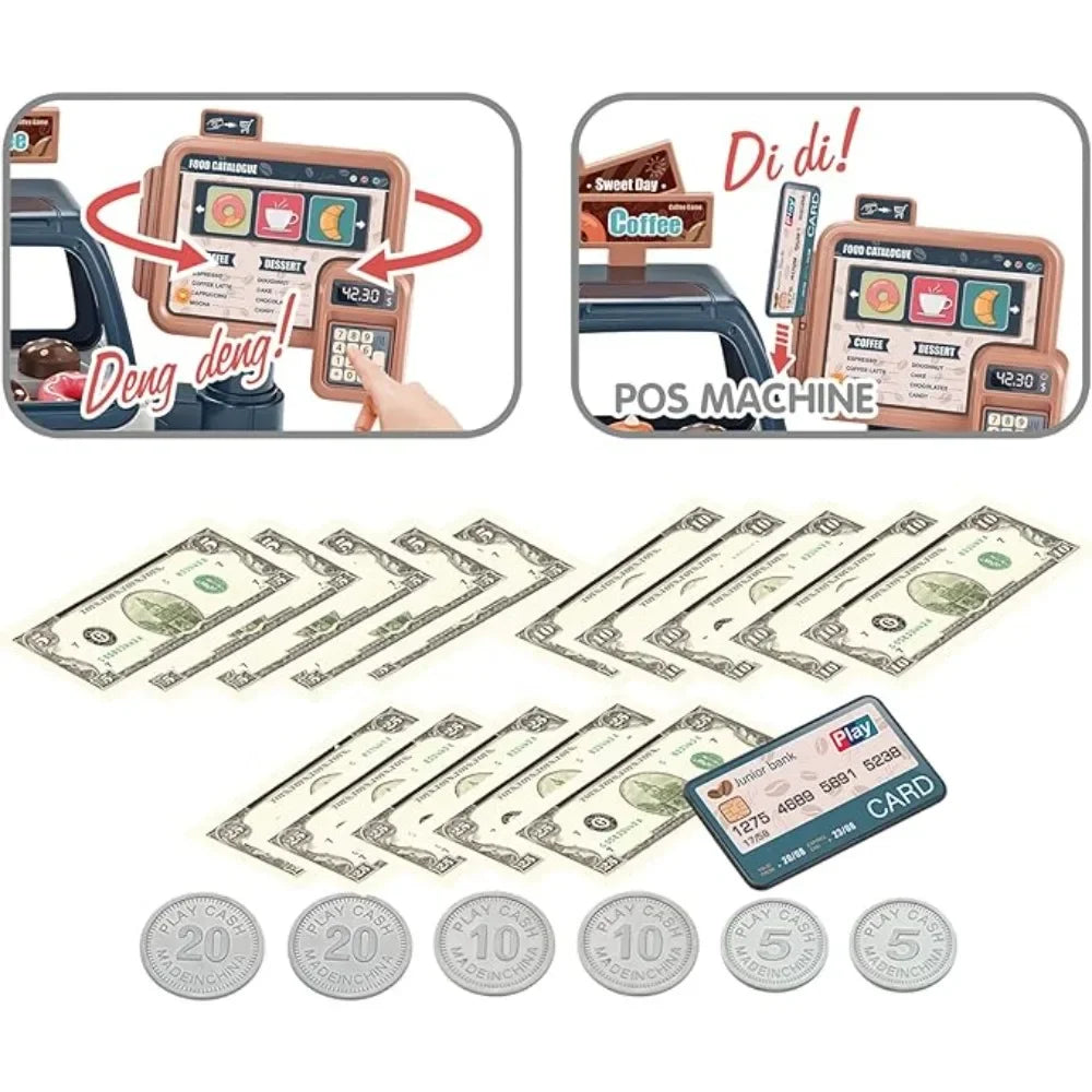 Interactive Cash Register Toy With Realistic Coffee Machine Ice Cream Dessert Playset And Music Lights For Toddlers - ToylandEU